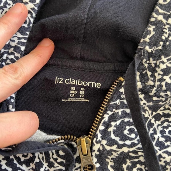 Liz Claiborne Blue white round print zip up hooded jacket XL - Picture 2 of 6